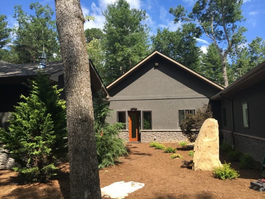 Custom home with stone accents built by Blue Ridge Homes in Henderson County NC