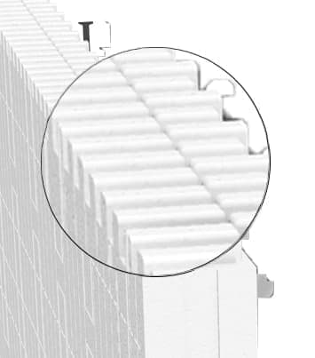 Close-up of interlocking ICF blocks before concrete pour