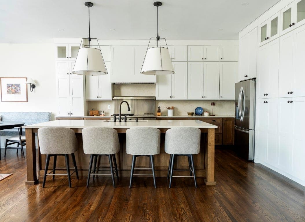 Contemporary kitchen remodel with island and pendant lights in Weaverville NC